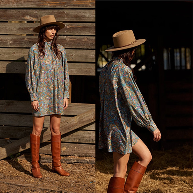 New Carolina K Irina Long Sleeves Mini Dress Women's Paisley Blue Size: Small